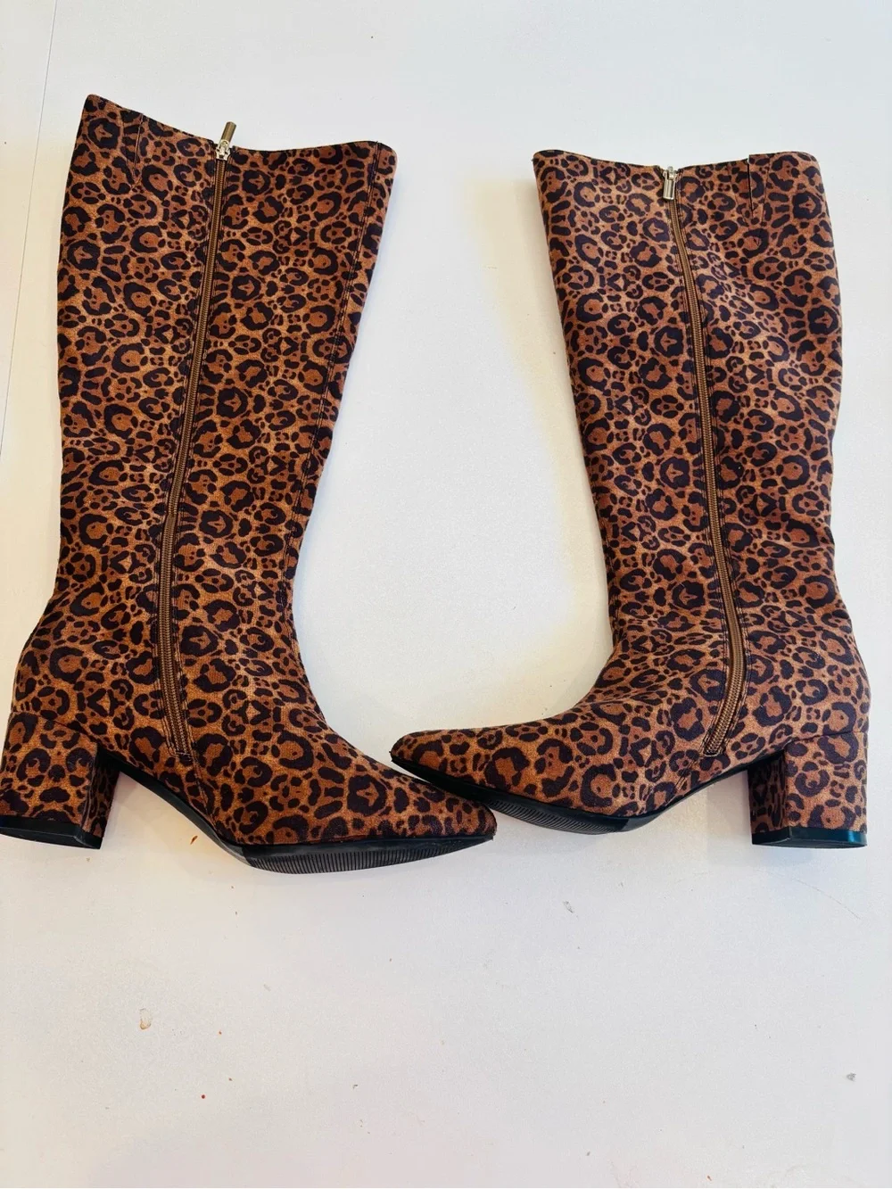Leopard Print Over-the-Knee Boots in Brown Size 11 Wide Boots Height 18.5